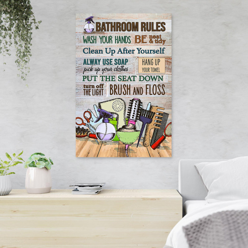 Some Stuff In Bathroom - Bathroom Rules - Reproduction d'art graphique sur toile tendue 1 pièce, H 14 po x l 11 po x P 2 po