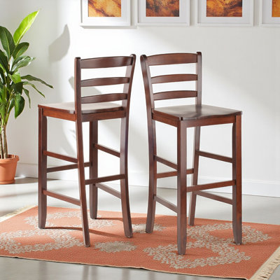 Vivian Brown Four Leg 2-Pc Ladder-back Bar Stool Set, 42.00'' H X 16.00'' W X 18.00'' D