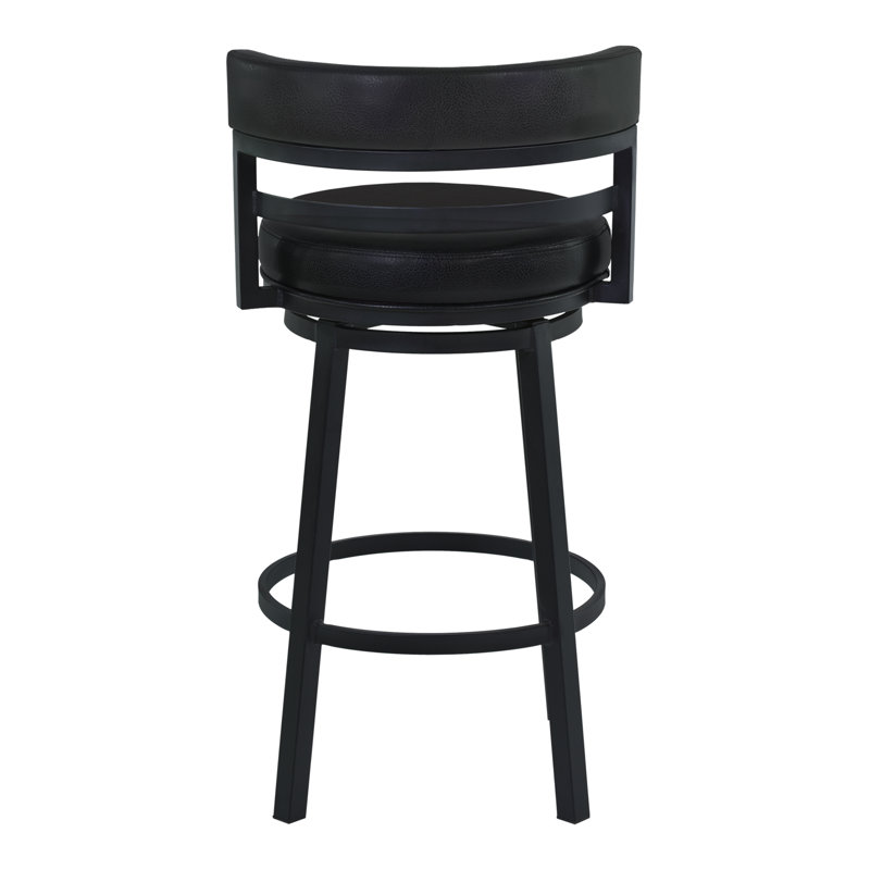Deherrera Modern Swivel Counter or Bar Stool with Open Low Back and Footrest in Metal and Faux Leather, Black, Ford Black