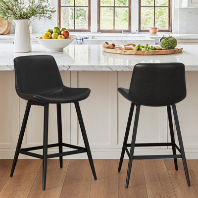 Upholstered Counter Stool with Metal Frame And Footrest Bar Stools Set of 2/4 by George Oliver