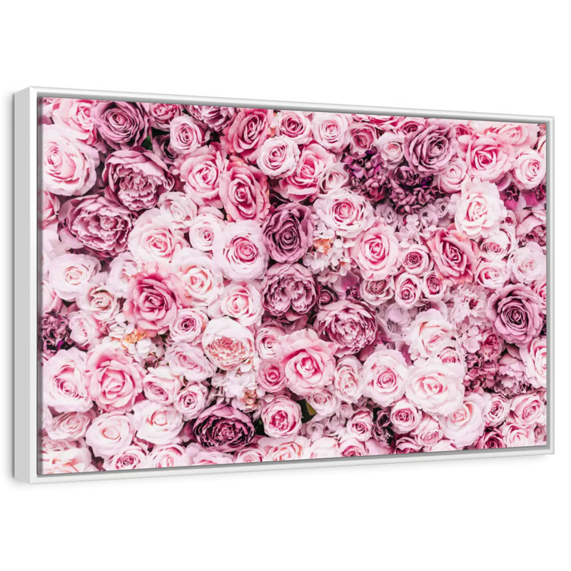 Bed Of Pink Roses, Floating Frame White, 37" X 25"