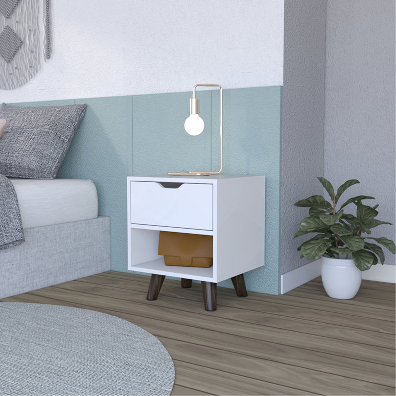 Table de chevet Carleen, blanc, Blanc