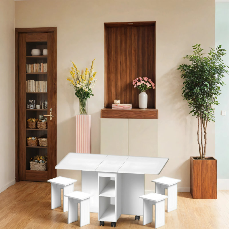 Folding Telescopic Dining Table Set (includes 4 Dining Chairs)
