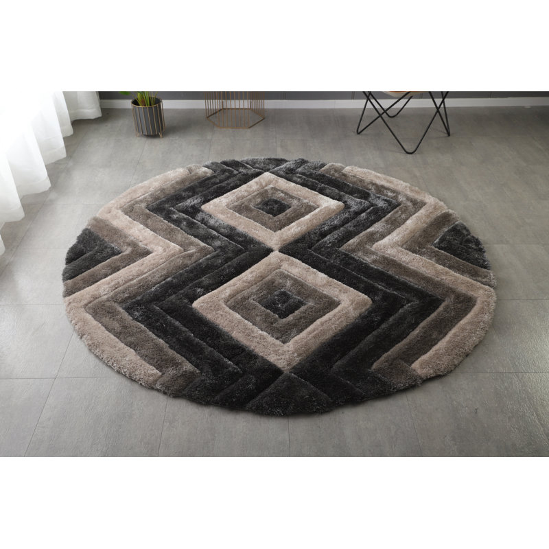 Tapis gris / blanc Corey-Leigh, Rond 7 pi