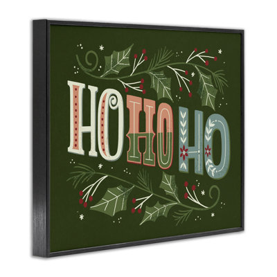 Ho Ho Ho Winter Holly Leaves, art de la giclée encadrée, design par Loni Harris