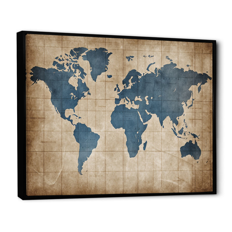 Ancienne carte du monde II - Impressions encadrées carte du monde, Cadre flottant noir, H 12 po x l 20 po x P 1 po