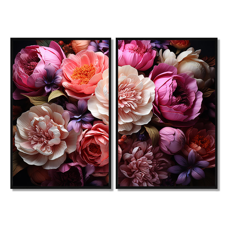 Art asiatique pivoines en rose IV - impressions sur toile global rose, H 36 po x l 48 po, Noir