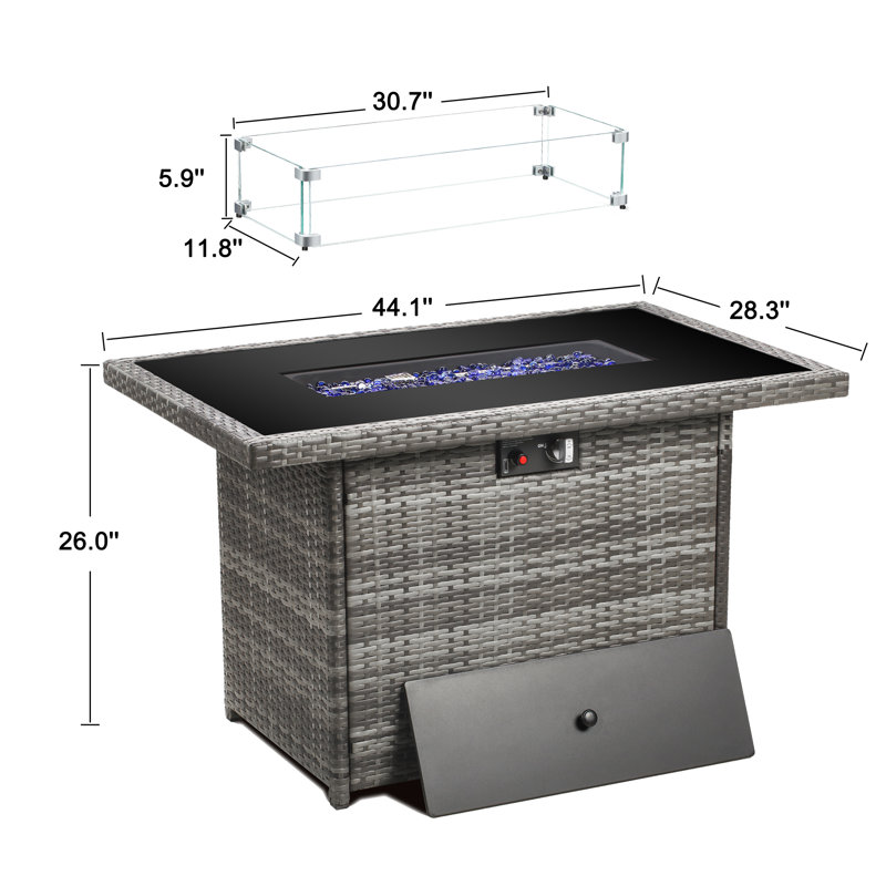 26'' H x 28.3'' W Stainless Steel Propane Outdoor Fire Pit Table with Lid, Grey