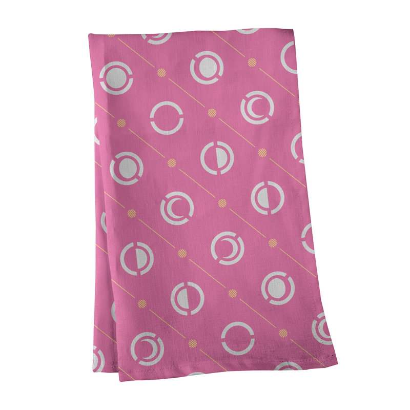 Torchon Moon phases, Rose bébé / Blanc / Jaune, Polyester sergé