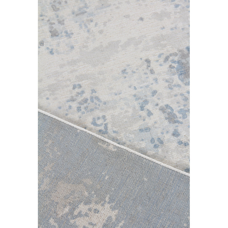 Murano Hand Knotted Area Rug, Rectangle 10' x 14', Blue/Silver