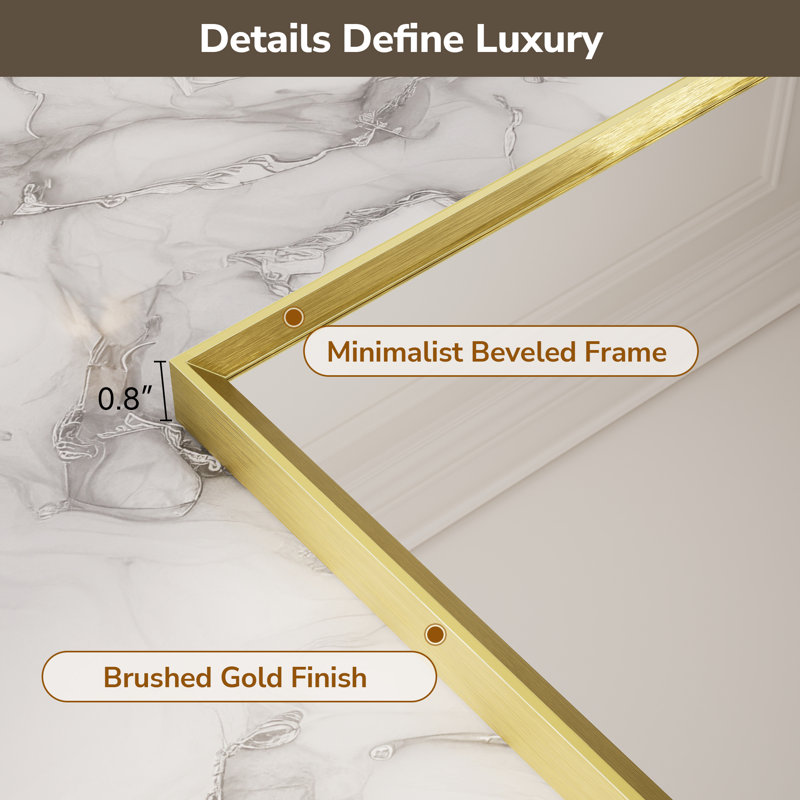 Bathroom Vanity Mirror with Aluminum Frame and Tempered Glass, Brushed Gold, Rectangle, 30" x 24"