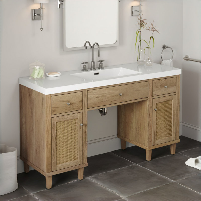 Meuble-lavabo de 60 po avec lavabo SMC, armoire de rangement spacieuse et moderne, Brown