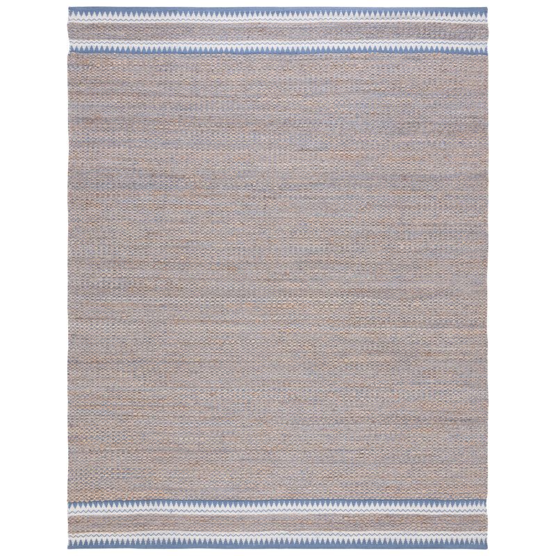 Jamesy Natural Fiber Hand Woven Jute/Wool Rug in Natural/Blue, Rectangle 5' x 8'