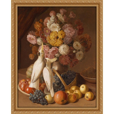 Blumenstillleben mit FrÃ¼chten und Nymphensittichen (1842)