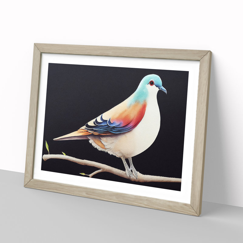 Watercolour Dove Bird - Single Picture Frame Print, 34cm H x 46cm W x 2cm D, Oak Framed