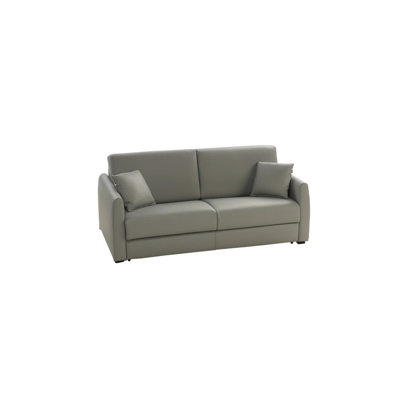 Canapé-lit en cuir grainé italien de 80 po avec matelas en mousse à mémoire de forme Mirabelle, Sterling Gray