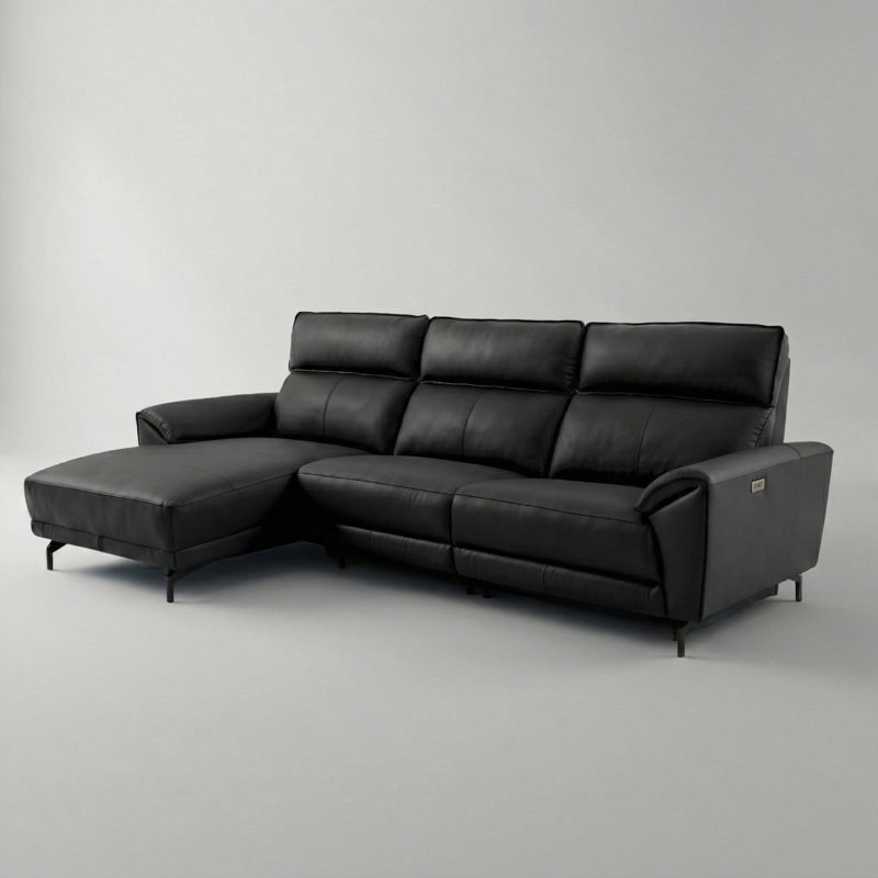 Canapé modulaire surdimensionné avec méridienne Baria, Orienté à gauche (vu de face), Cuir de grain supérieur noir