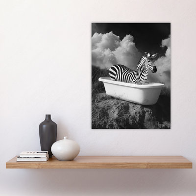 Zebra Bath Time in Bathtub Surreal Wall Art Print