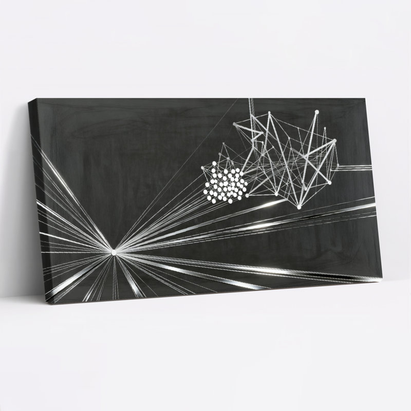 Ensemble de 1 tableau abstrait géométrique à lignes et points, H 12 po x l 36 po