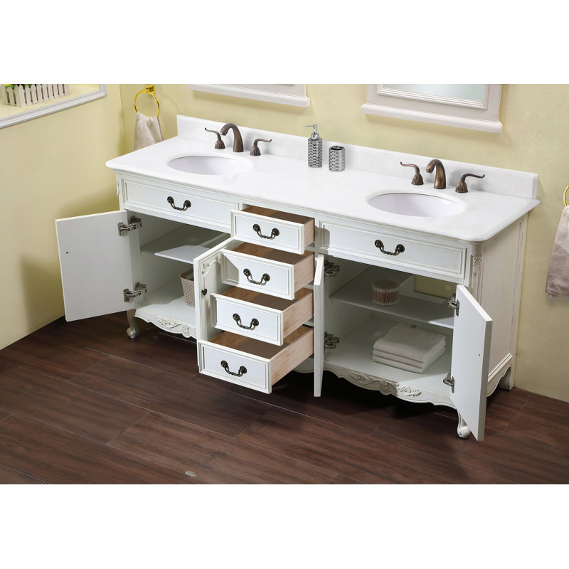 Ensemble de meuble-lavabo double 72 po Angelique, Blanc, Blanc pur