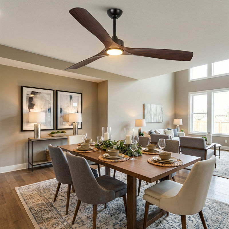 60" Propeller 6-speed Reversible Ceiling Fan with Dimmable 3CCT LED Lights and Remote Control, Brown