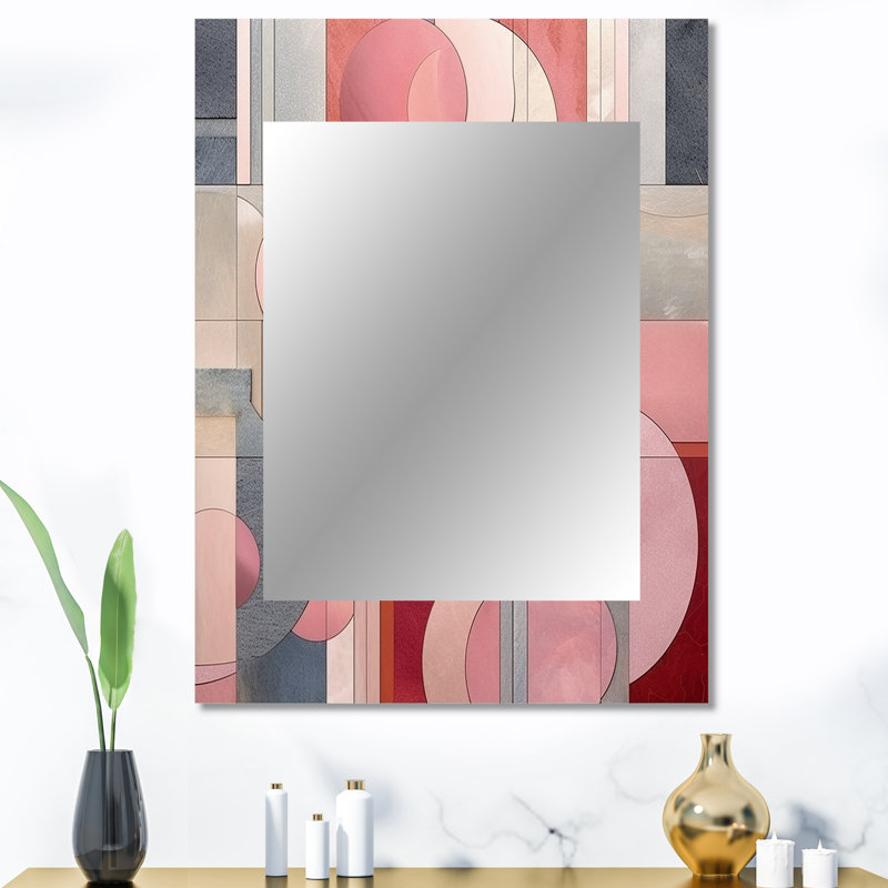 Pink Transcendent Angles IV - Abstract Shapes Large Wall Mirror, Pink Decorative Mirror, Printed Metal Art, 40" x 30"