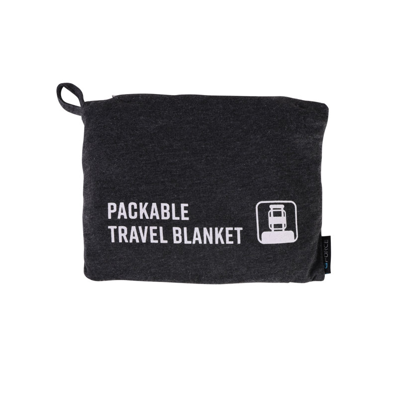 Grey Cotton Jersey Knit Packable Travel Blanket