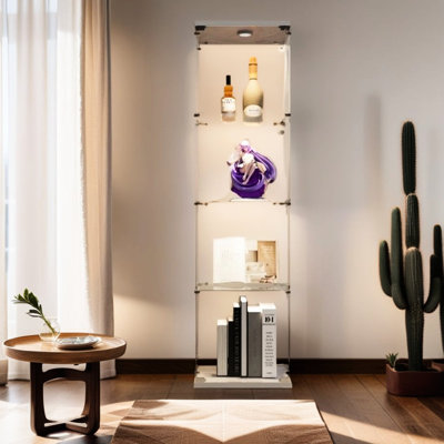 Armoire d'exposition en verre blanc avec 4 tablettes - solide pour exposer les trésors avec armoire lumineuse