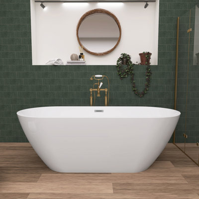 63'' x 28.8'' Freestanding Soaking Acrylic Bathtub with Overflow Drain