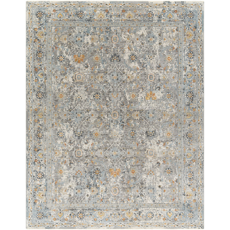 Darshana Oriental Machine Woven Polyester/Polypropylene Area Rug in Slate Gray/Blue/Orange