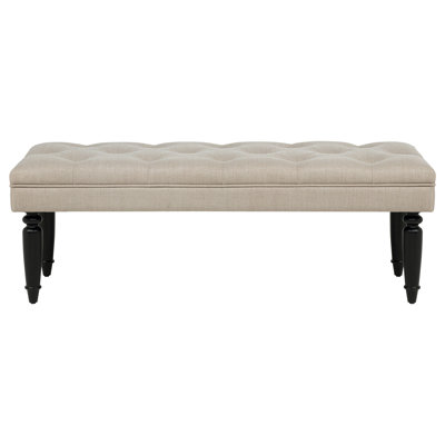 Marsha 52-Inch Upholstered Button-Tufted Bench with Turned Wood Legs, Latte