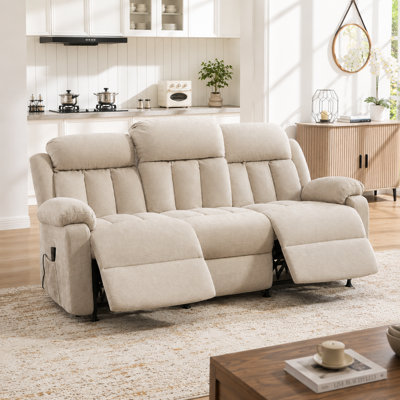 77" Power Reclining 3 Seater Sofa, Chenille Fabric Dual Wingback Electric Recliner Couch for Living Room, Beige