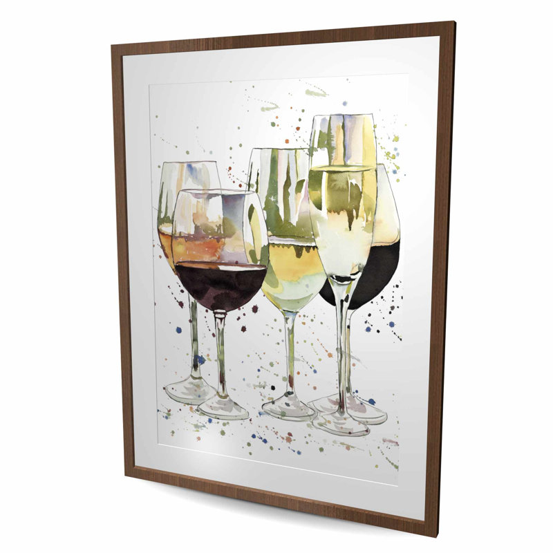 Magnifiques verres à vin - reproduction encadrée pour la décoration intérieure, H 48 po x l 36 po