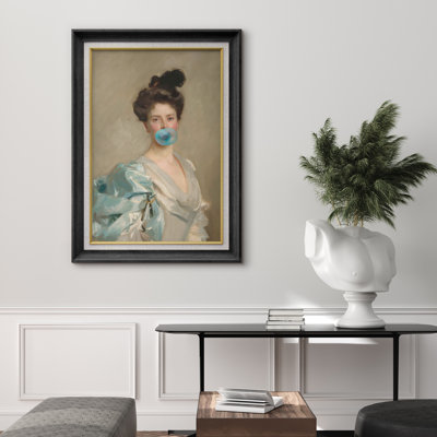 «Al commode classique Portraits», «Elegant Woman With Blue Bubblegum», reproduction d'art sur toile encadrée