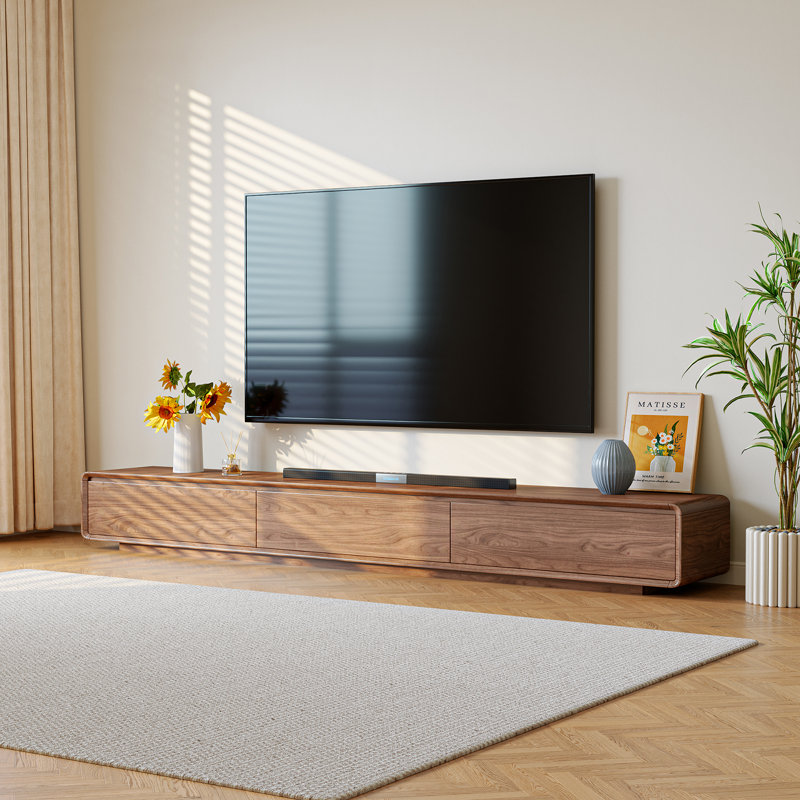 Console multimédia 94,5 po en noyer avec tiroir, H 12,2 po x l 94,5 po x P 14,6 po