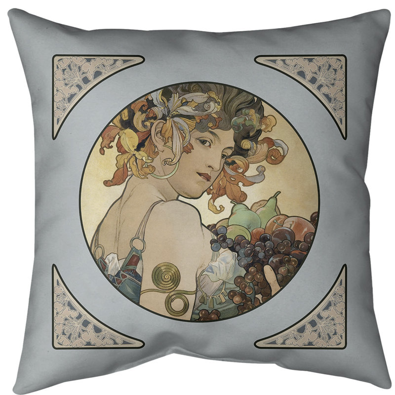 Housse pour coussin en mucha alphonse fruit panel, Blanc cassé, Faux lin