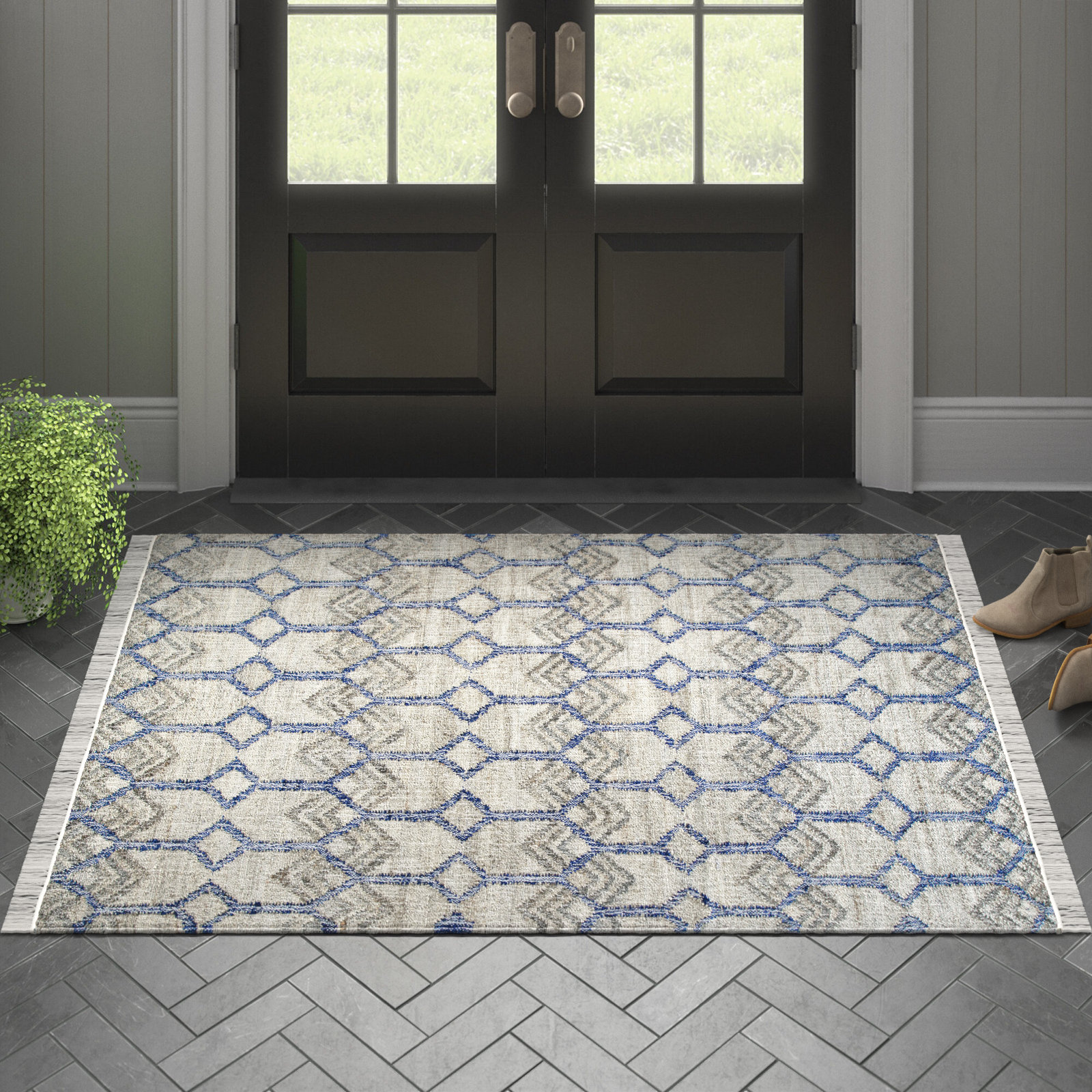 Duran Gray Hand-Loomed Geometric Jute Rug, Rectangle 4' x 6'
