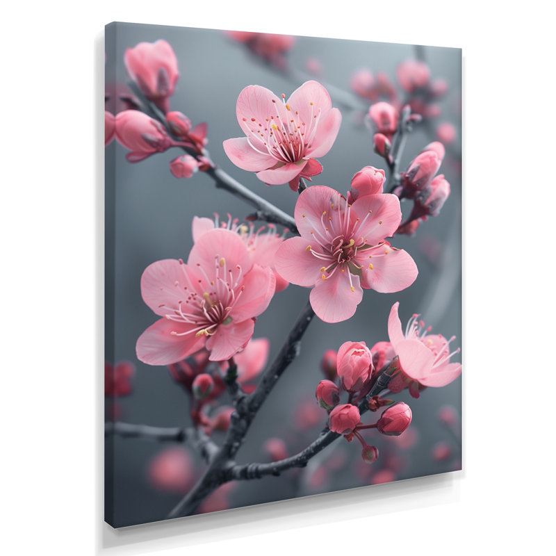  «Fleur de cerisier monochrome dans le vent I - impression d'art mural cerisier en fleurs, Toile tendue, H 34 po x l 44 po