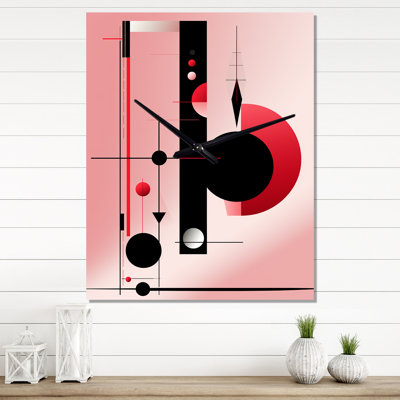 Oracle Circular Geometrics In Black And Pink I - Modern Geometric Wall Clock Oversized