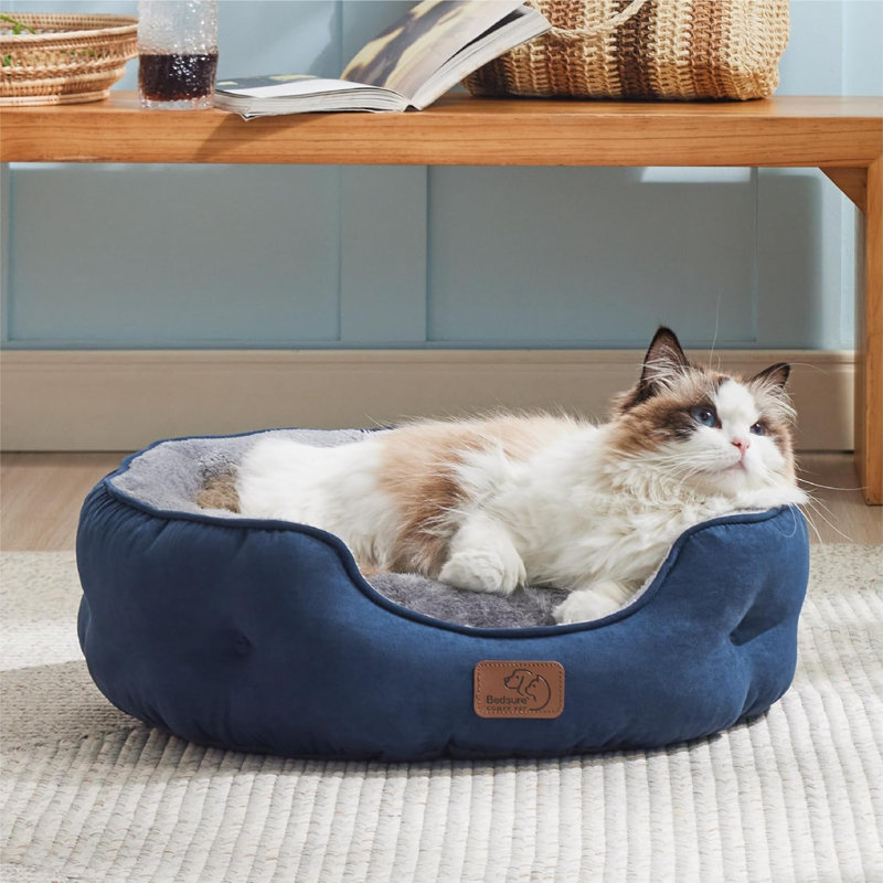 Lit pour animal de compagnie avec traversin, Petit (L 25 po x l 21 po), Bleu marine