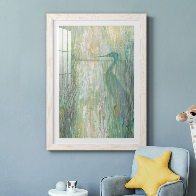 Morning Egret II - peinture encadrée, Cadre blanc, H 31 po x l 44 po x P 1 po