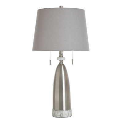 Lampe de table en acier - argent Dakota - abat-jour gris