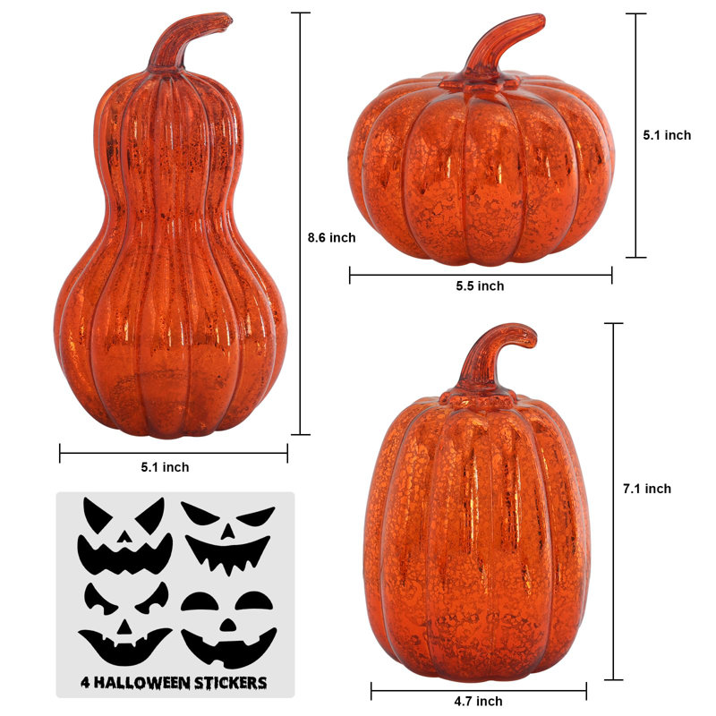 Décorations d'automne pour la maison, ensemble de 3 citrouilles en verre
