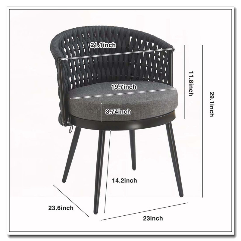 Chaise de patio d'extérieur, Gris foncé, Noir