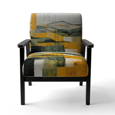 Yellow And Green Pastoral Bold Landscape IX - Upholstered Farmhouse Arm Chair, Country Landscape Accent Chair