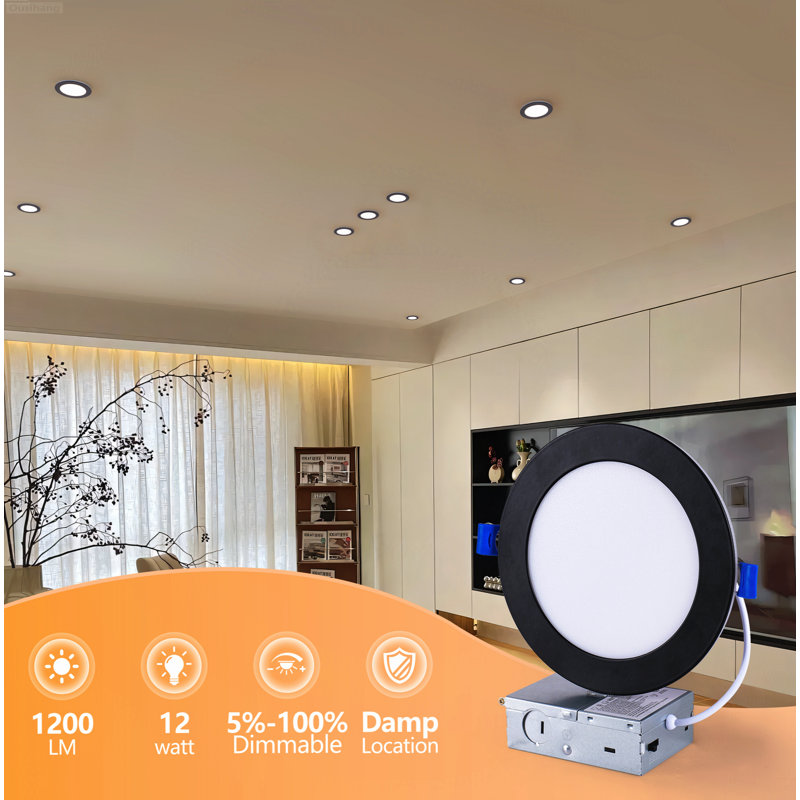 Paquet de 6 luminaires de plafond minces modernes et minimalistes Canless avec 5CCT sélectionnables et mode veilleuse ambre, noir