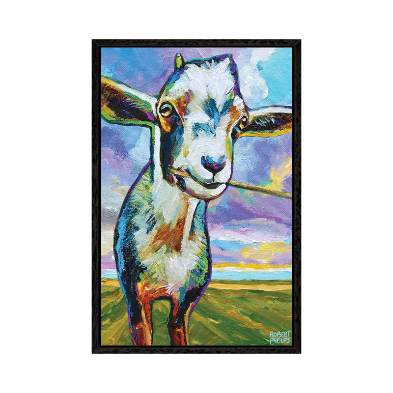 Theo The Goat In The Field 1 Piece Painting on Canvas, 101.6 cm H x 66.04 cm W, Black Framed