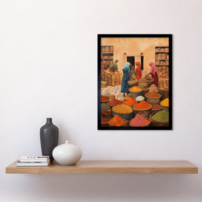 Traditional Rural Indian Food Market Artwork Spices Herbs 1 Piece Single Picture Frame Wall Art
