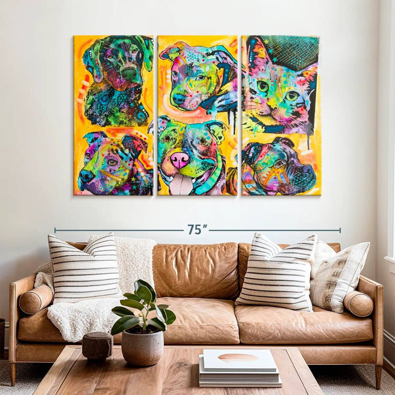 Brampt 5 Dogs And A Cat, 42" H x 65" W