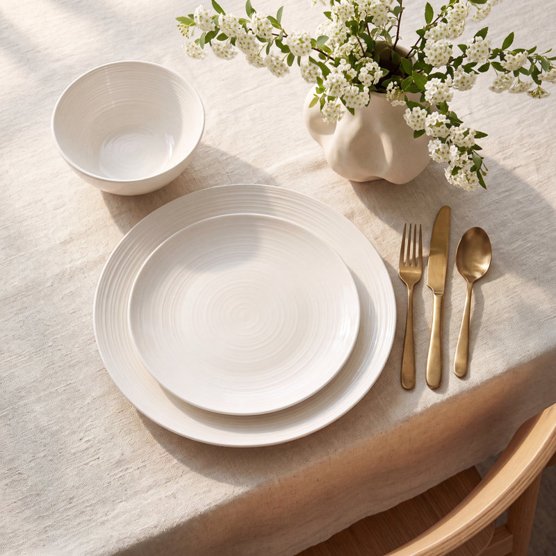 24-Piece Porcelain Dinnerware Set, White